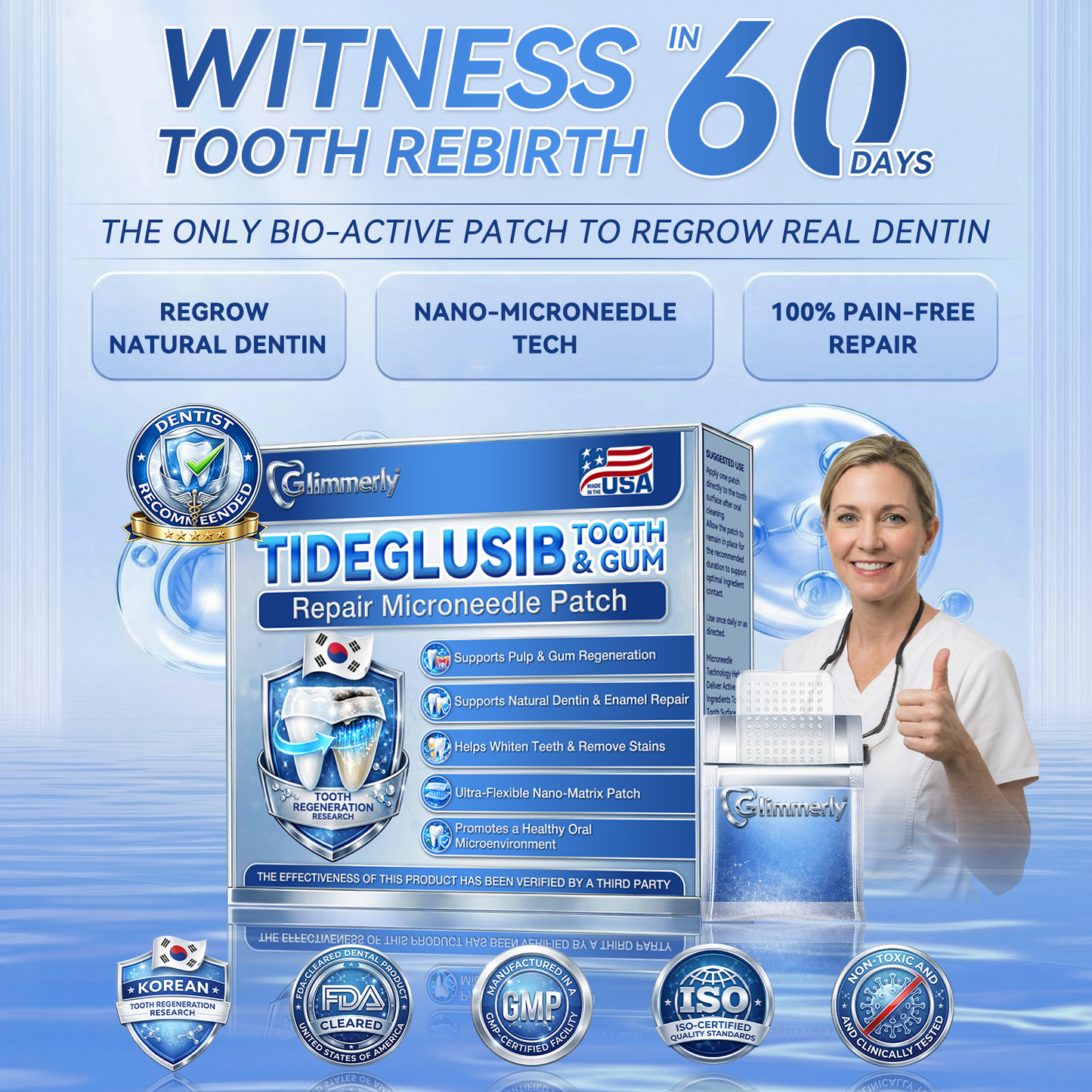 𝐆𝐥𝐢𝐦𝐦𝐞𝐫𝐥𝐲® 🦷 Parche de microagujas con Tideglusib para la reparación de dientes y encías  3.0