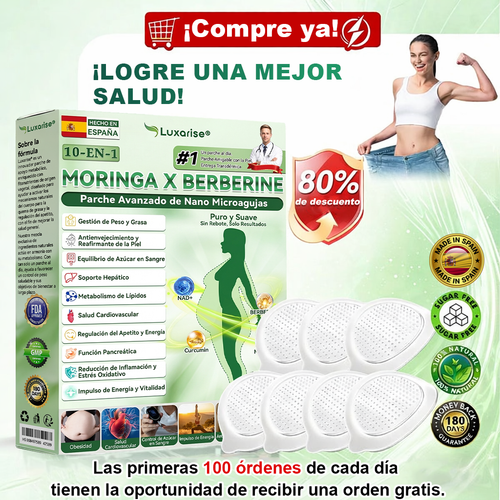 𝑳𝒖𝒙𝒂𝒓𝒊𝒔𝒆 ✅ Moringa & Berberina 10 en 1 Parche Avanzado de Microagujas Nano (Uso diario, cambios visibles en 7 días) 👩‍⚕️ Obesidad, Diabetes, Apnea del Sueño y Problemas Articulares